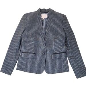 Banana Republic Women's Gray Pinstripe Blazer Size 10 Wool Blend Single Button